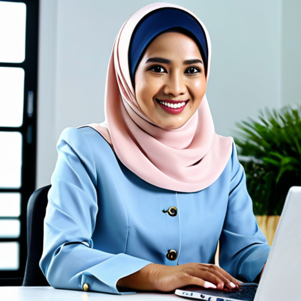 **

"A professional Malay businesswoman, fully clothed in a modest baju kurung and headscarf, sitting at a modern desk in a bright, airy office. She is working on a laptop with a friendly smile.  Safe for work, appropriate content, perfect anatomy, natural proportions, professional, modest, family-friendly, well-formed hands, proper finger count, natural body proportions, high quality."

**