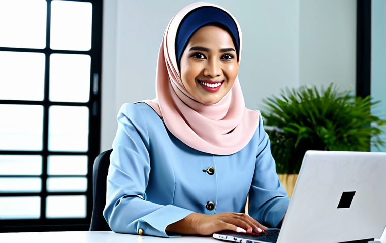 **
"A professional Malay businesswoman, fully clothed in a modest baju kurung and headscarf, sitting at a modern desk in a bright, airy office. She is working on a laptop with a friendly smile. Safe for work, appropriate content, perfect anatomy, natural proportions, professional, modest, family-friendly, well-formed hands, proper finger count, natural body proportions, high quality."
**